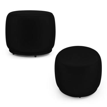 Imagem de Kit 02 Puffs Decorativos Orgânicos Molly Redondo Couríssimo Preto - Desk Design Cor Preto
