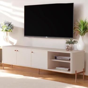Imagem de Rack Para Sala Tv Até 70 Polegadas Moderno 3 Portas - Off White Bronze