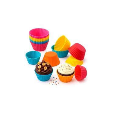 Imagem de Forma de Silicone para Cupcake Air Fryer, 7 Cavidades, Antiaderente, Resistente a Altas Temperaturas, 18cm Diâmetro, Vermelha e Cinza