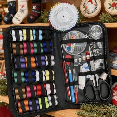 Imagem de Kit de costura portátil, 172 peças para viagens, casa, reparos de emergência, iniciantes, adultos, adolescentes com agulhas de linha, tesouras, botões, fita métrica