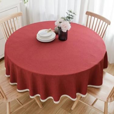 Imagem de Wuluwala Toalha de mesa redonda de tecido decorativo de cor sólida de 99 cm, toalha de mesa de linho de algodão com acabamento em renda, resistente a manchas, capa de mesa de jantar para cozinha, café