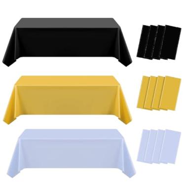 Imagem de YaYuanSun 12 peças de toalhas de mesa descartáveis de ouro preto e prata, capas de mesa retangulares para casamento, aniversário, aniversário de 2026, véspera de ano novo, suprimentos para festa de