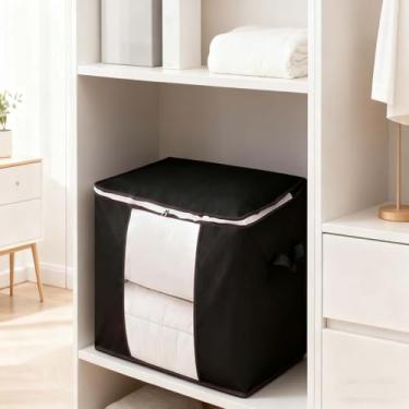 Imagem de Bolsas de armazenamento grandes para edredons e cobertores, organizador de armazenamento de armário de 61 x 30 cm com fecho de zíper, recipientes de armazenamento de tecido resistente para roupa de
