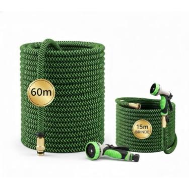 Imagem de Kit Mangueira Espiral 60m + Mangueira 15m para Jardim – Alta Pressão, Material Resistente, Uso Doméstico e Profissional | Irrigação, Lava-Auto e Limpeza Geral | Cor Aleatória