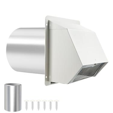 Imagem de Ventilação universal de parede com capuz de 20 cm com tela e amortecedor para tampa de ventilação de exaustão, exaustores de cozinha ao ar livre e dutos HVAC (aço galvanizado)