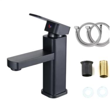 Imagem de Torneira banheiro inox monocomando Lavabo Saída Alta para Cuba Quadrado Pintura Preta Ajuste Água Quente Fria, Aço Inoxidável, Misturador para Água Quente e Fria(Preto/ABS)