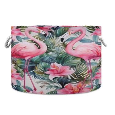 Imagem de WELLDAY Cesta de corda de algodão flamingos cesta de lavanderia de bebê para sala de estar, lavanderia, berçário, travesseiros, decoração de casa