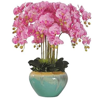 Imagem de YYBOES Flores artificiais para decoração flor artificial Phalaenopsis flores falsas bonsai arranjos de flores de seda ornamento de mesa flores artificiais em vaso fluxo artificial