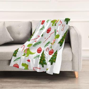 Imagem de Wassud Cobertores e mantas de Natal 152 x 228 cm de dinossauros de Natal para sofá, cobertores quentes aconchegantes de lã de pelúcia para cama, sofá, cadeira, decoração de casa