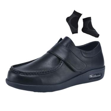 Imagem de Sapatos Ajustáveis ​​​​idosos, Sapatos Largos De Couro Para Homem Ajustáveis ​​para Artrite Respiráveis ​​e Diabéticos Edemas, Conforto Casual Ortopédicos Antiderrapantes Caminhar(Black,42 EU)