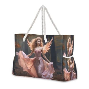 Imagem de Wassud Bolsa de praia Angel in the Maple Bolsa de praia grande para mulheres, impermeável, à prova de areia, bolsa de viagem com zíper e bolso para piscina, academia, acampamento