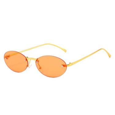 Imagem de Óculos de Sol Ovais Sem Aro Femininos com Lentes Transparentes Estilo Oceano, Proteção UV400, Rebites, Estilo Punk Masculino para Esportes ao Ar Livre, Corrida e Ciclismo, Laranja