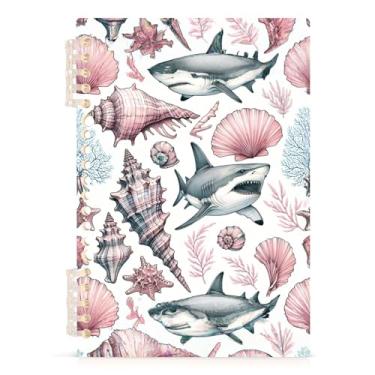 Imagem de Burbuja Caderno rosa pastel conchas tubarões, papel pautado universitário A5 com 60 folhas, fichário para diário, escritório, 1 pacote