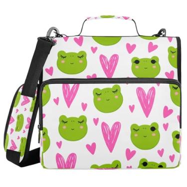 Imagem de Qilmy Fichários de zíper com alça de ombro, fichário de 3 anéis de 3 cm, capacidade de 500 folhas, pasta organizadora e pasta de arquivo expansível - rostos fofos de sapo 418