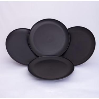 Imagem de Jogo 4 Pratos de Plástico Reutilizáveis e Empilháveis Pratos Resistentes para Churrasco e Dia a Dia (preto)