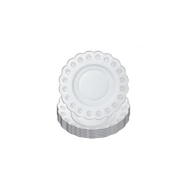 Imagem de Conjunto 6 Pratos Fundos em Vidro Transparente, 22cm Diâmetro, Design Clássico com Relevo, Alta Resistência