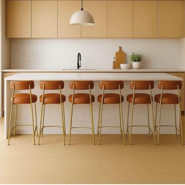 Imagem de Banqueta Cozinha Média Com Encosto Industrial Dourado Kit 6 Londres Pu D03 - D`rossi Verde