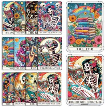 Imagem de Rngmsi Inserção de cartolina para capa transparente – 12 peças de inserções de cartão de esqueleto de tarô compatíveis com Kindle Paperwhite 11 a 12, papéis de flores de crânio de 17 x 12 cm para