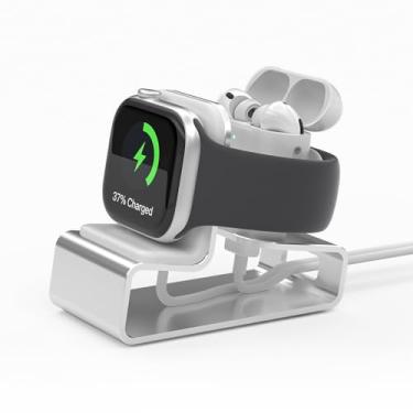 Imagem de Suporte para carregador Apple Watch, suporte de carregamento 2 em 1 de alumínio compatível com Apple Watch Series 9 8 Ultra SE2 7 6 SE 5 4 3 2 e AirPods 1/2/3/Pro para modo criado-mudo