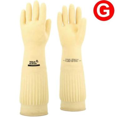 Imagem de Luva de Látex Ranhurada Volk cor Natural 40cm Tamanho G.