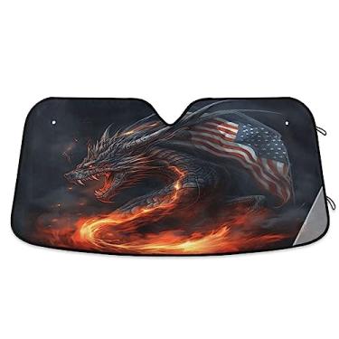 Imagem de Sombra de carro dragão bandeira americana vintage, bloqueador solar para carro, acessórios de carro de verão