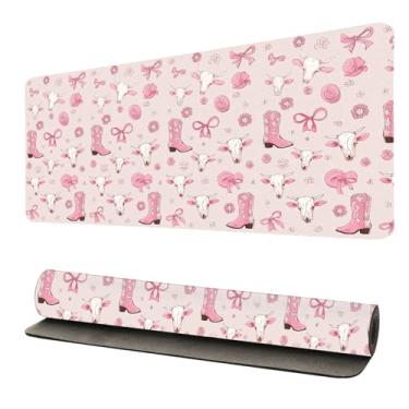 Imagem de Tapete de mesa rosa padrão ocidental para mulheres, teclado grande de couro PU com base antiderrapante para escritório, jogos e decoração de casa, presente 81,5 x 40,7 cm