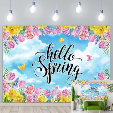 Imagem de Olá primavera pano de fundo com flores vibrantes e borboletas cenário natural decorações de chá de bebê festas de Páscoa estúdio retrato cabine fotográfica adereço (20 x 15 m)