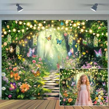 Imagem de Pano de fundo de floresta encantada com borboleta, conto de fadas, jardim das maravilhas para casamento, aniversário, chá de bebê, festa de bolo, decoração de mesa, adereços de parede