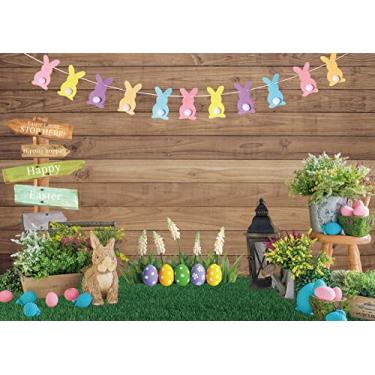 Imagem de INRUI Pano de fundo para fotografia de Páscoa feliz com ovos de coelho, flores de madeira, grama, chá de bebê, decoração de festa banner (18 x 1,5 m)
