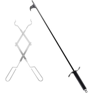 Imagem de BQMAX Kits de ferramentas para fogueira ao ar livre, pegador de madeira de aço inoxidável de 91 cm e fogueira de 101 cm para fogueira ao ar livre, acampamento, fogão a lenha
