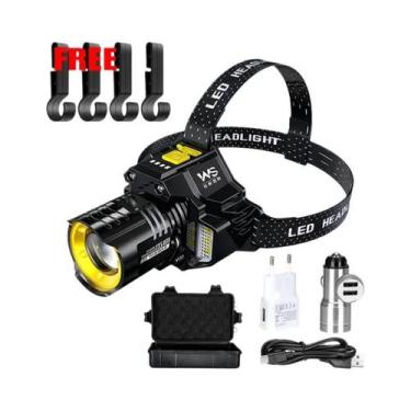 Imagem de Lanterna De Cabeça LED Recarregável Com Sensor COB Zoom À Prova d'Água