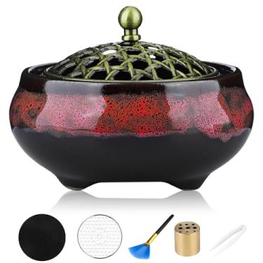Imagem de Suporte de incenso, queimador de incenso de cerâmica com 20 bobinas de incenso, presente espiritual, design durável e elegante para ioga, altar ou relaxar, coletor de cinzas de incenso de grande