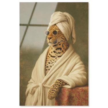 Imagem de Arte de parede de banheiro com impressão acrílica Cheetah Spa Chill da Art Remedy, pronta para pendurar, 25 x 38 cm
