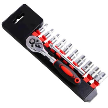 Imagem de Conjunto de chaves de catraca com 12 peças, unidade de 1/10.2 cm com alça de liberação rápida, conjunto de soquete métrico com barra de extensão para reparo automotivo e doméstico