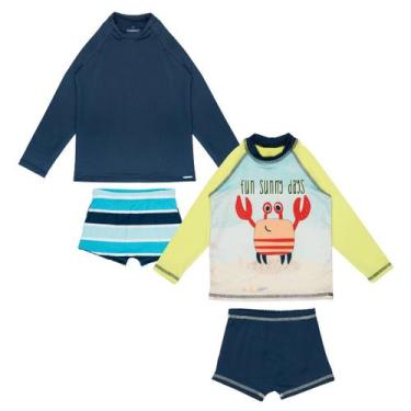 Imagem de Kit 2 Conjuntos Menino Blusa E Sunga Proteção Uv - Fofotinhos, Carangu