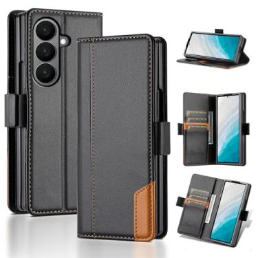 Imagem de Asuwish Capa de celular para Samsung Galaxy Z Fold 7 com compartimento para cartão de crédito, suporte com bloqueio de RFID, fina, robusta, bolsa flip de couro, acessórios para celular ZFold Z7 G