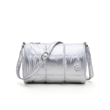 Imagem de WESTBRONCO Bolsa tiracolo pequena para mulheres, bolsa tipo balde, com 2 bolsos laterais, nylon, Prata