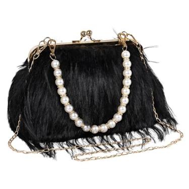 Imagem de FeelfunFeather Bolsas de mão femininas, bolsas femininas de penas fofas para festa de casamento, banquete, formatura, bolsa transversal, Preto