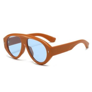 Imagem de Óculos de Sol UV400 - Tamanho Grande com Estampa de Leopardo, Rebites e Estilo Punk para Homens e Mulheres, Ideais para Esportes ao Ar Livre, Corrida e Ciclismo, nas Cores Laranja e Azul