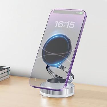 Imagem de Suporte de telefone magnético a vácuo com anel magnético, suporte giratório ajustável para celular para carro, suporte de telefone com ventosa para suporte de celular MagSafe para carro/academia