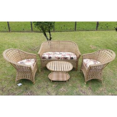 Imagem de Conjunto Jogo de Sofá Tela Area Externa cor Palha Almofadas Taquaras V