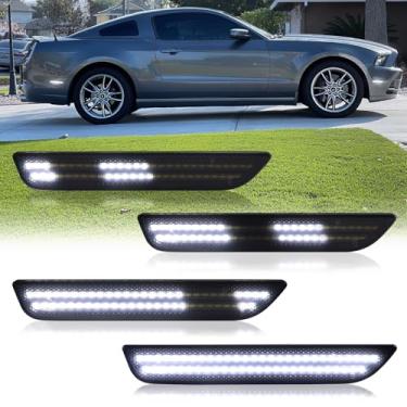 Imagem de CYBORICH Luzes marcadoras laterais de LED brancas dinâmicas para Ford Mustang 2010-2014 atualizadas, varredura sequencial de 2 fileiras, para-choque dianteiro, traseiro, para-choque, luzes laterais
