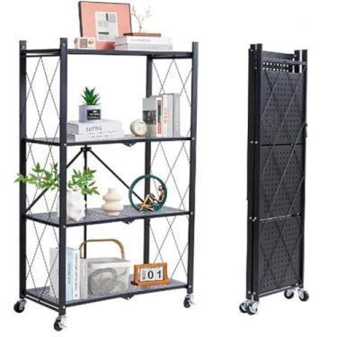 Imagem de Prateleira de armazenamento de metal dobrável de 3 camadas com rodas, 71,5 cm L x 39,5 cm P x 87 cm A, capacidade de carga de 250 kg, prateleira organizadora resistente sem montagem para despensa