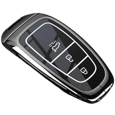 Imagem de Capa protetora para chave inteligente de carro em liga compatível com Hyundai / Santa Fe / Tucson 2022 / NEXO NX4 / Atos Prime / Solaris 2021 Acessórios chaveiro(Q-black)
