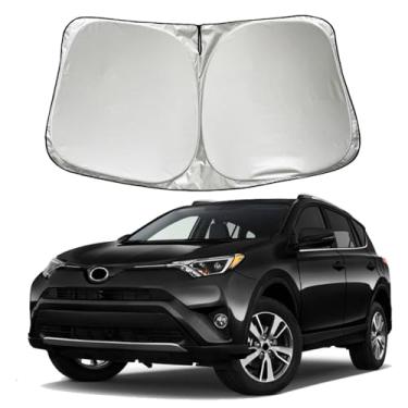 Imagem de SZYUCHEN Para-brisa de carro para-sol compatível com Toyota RAV4/RAV-4 Crossover LE XLE Premium Limited XSE Hybrid 2013-2018 acessórios, viseira de proteção solar de janela frontal de carro dobrável