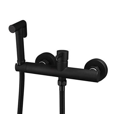 Imagem de Conjunto de torneira de pulverizador de bidê preto com latão de água fria e quente acessório de bidê de mão para vaso sanitário pulverizador de pressão montagem na parede conjunto de pulverizador de