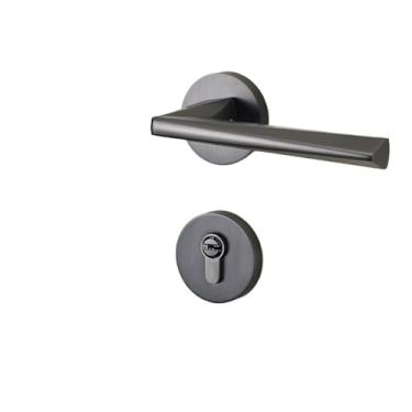 Imagem de Fechadura de porta cinza para interior quarto doméstico fechadura magnética dividida silenciosa maçaneta de porta de madeira maciça (B cinza fosco silencioso 35-50 mm)