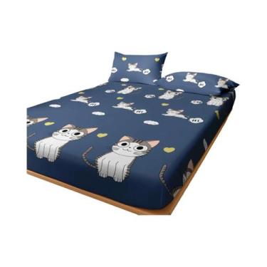 Imagem de Lençol Ajustável Fosco Com Estampa De Gato Para Quarto, Excluindo Fron