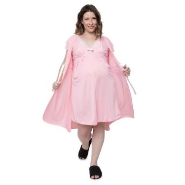 Imagem de Jogo de Camisola e Robe Gestante para Levar na Maternidade Rosa Lindís