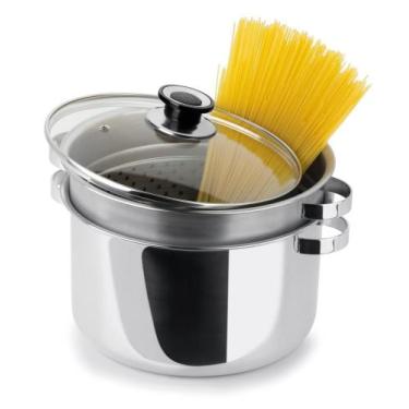 Imagem de Panela Espagueteira De Aço Inox Fogão Indução 5 Litros Multiuso 3 Peça